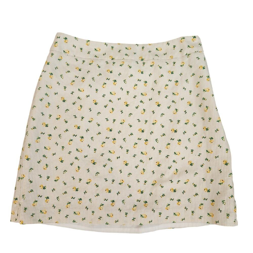 LOFT Petite Floral Gingham A-Line Mini Skirt White Yellow Green Size 2P